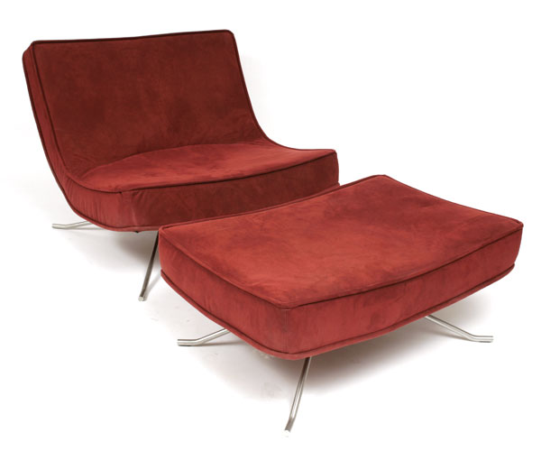 Ligne Roset Chair & Ottoman | red modern furniture