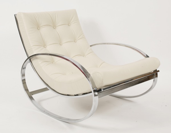Modern Chrome and Leather Rocking Chair