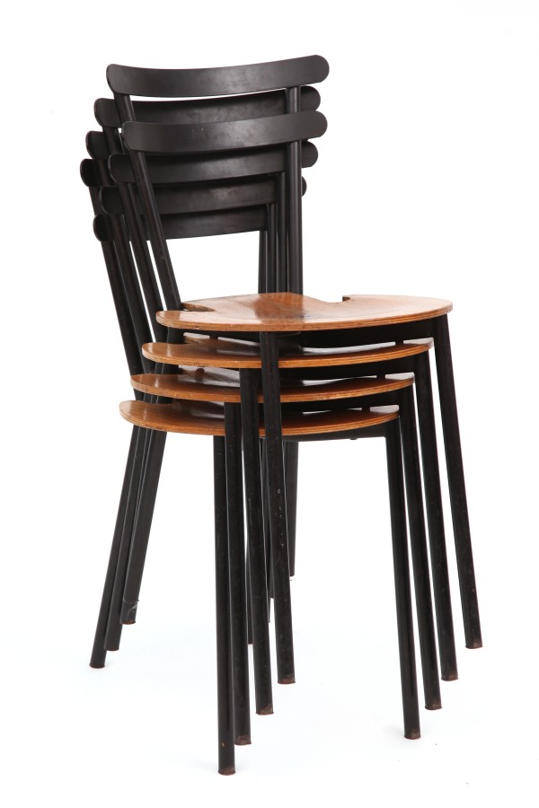 Stackable Metal & Oak Dining Chairs | red modern furniture