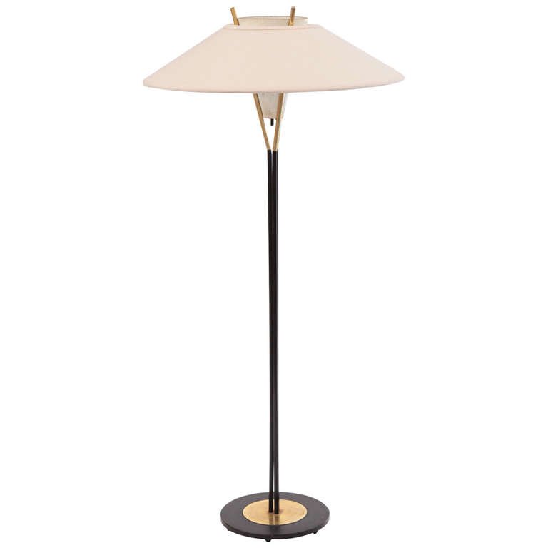 Lightolier Steel And Brass Floor Lamp, Lightolier Table Lamp