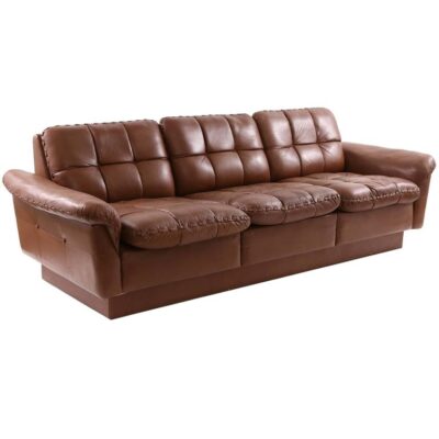 Hand Stitched Patinated Leather Sofa By, Coleman Leather Sofa