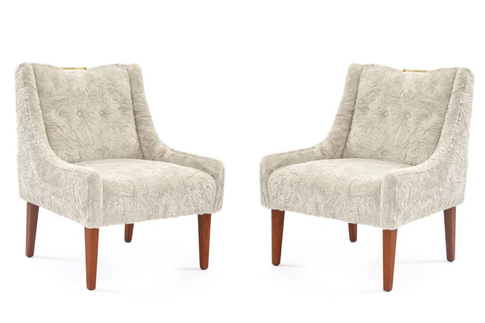 Pair of Faux Fur Brass and Mahogany Occasional Chairs - Image 6