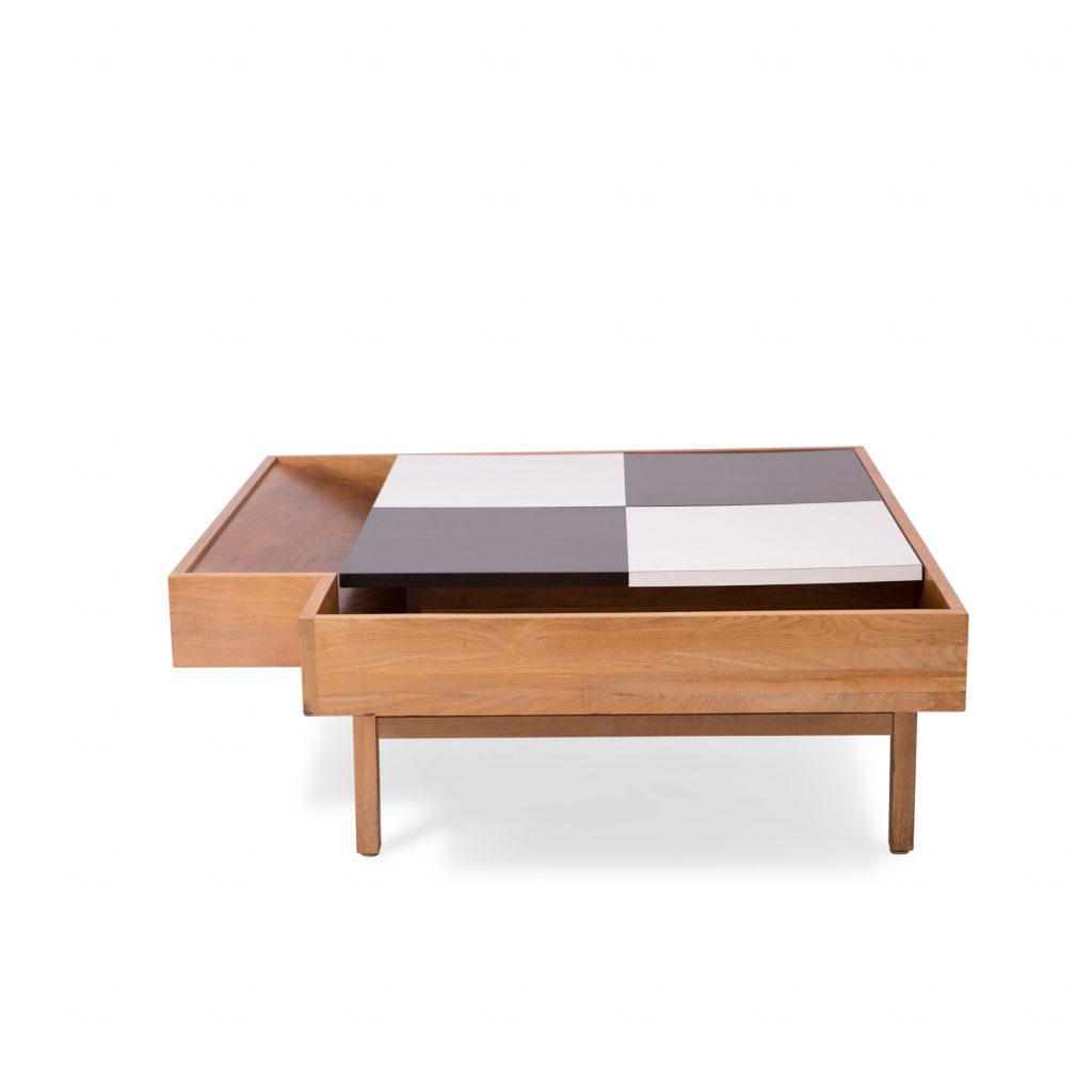 John Keal Brown Saltman Checkered Top Walnut Coffee Table Red Modern Furniture