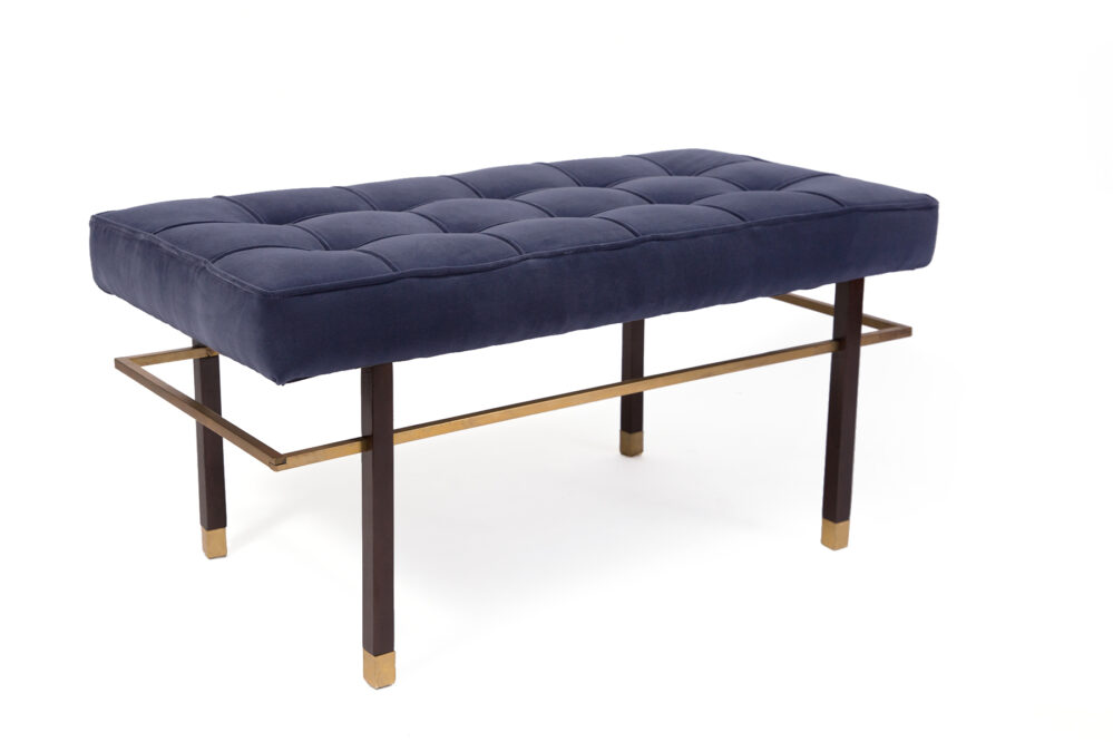 Harvey Probber Mahogany, Brass and Velvet Bench - Image 2