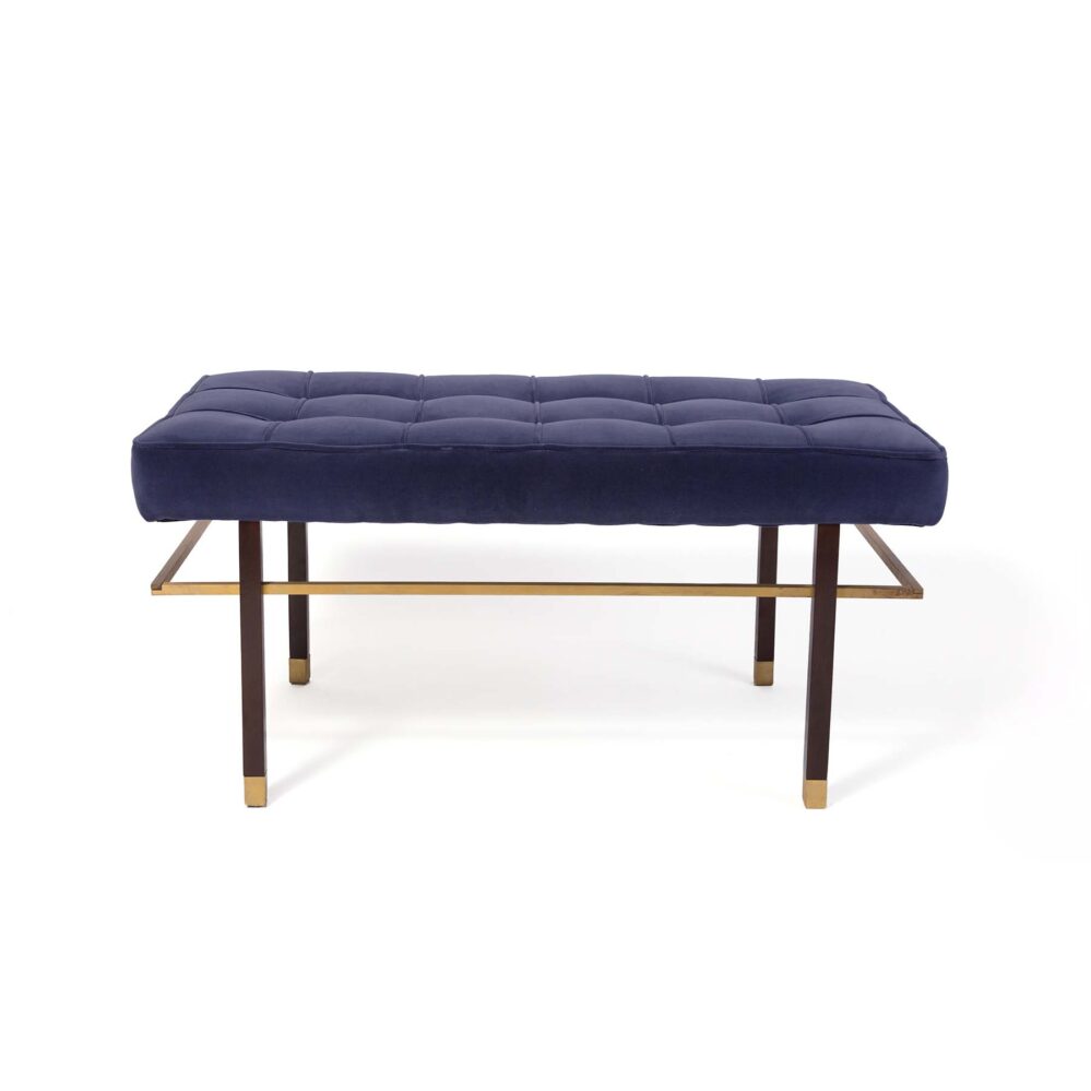 Harvey Probber Mahogany, Brass and Velvet Bench