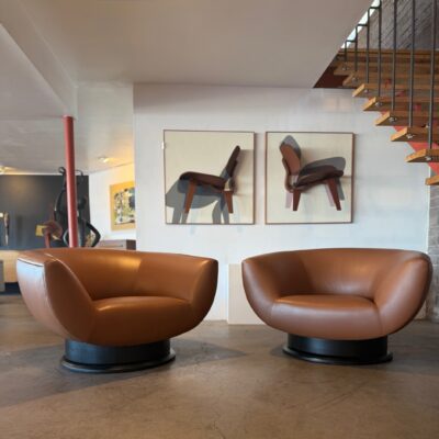 Large-scale Custom Caramel Brown Leather Swivel Chairs