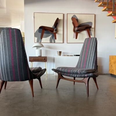 Karpen of California Striped Wool Lounge Chairs